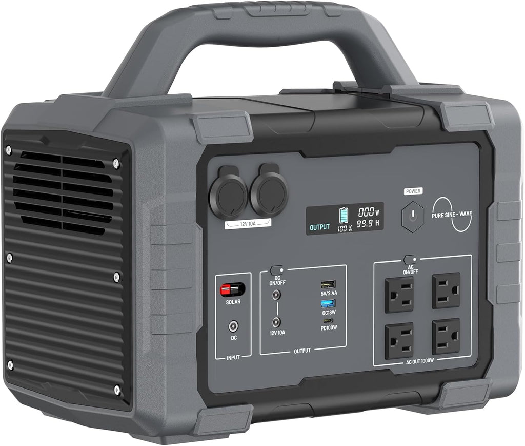1000W Portable Power Station 1024Wh LiFePO4 for Outdoor & Home | Solar Generator (2000W Peak) Backup Battery, 60W