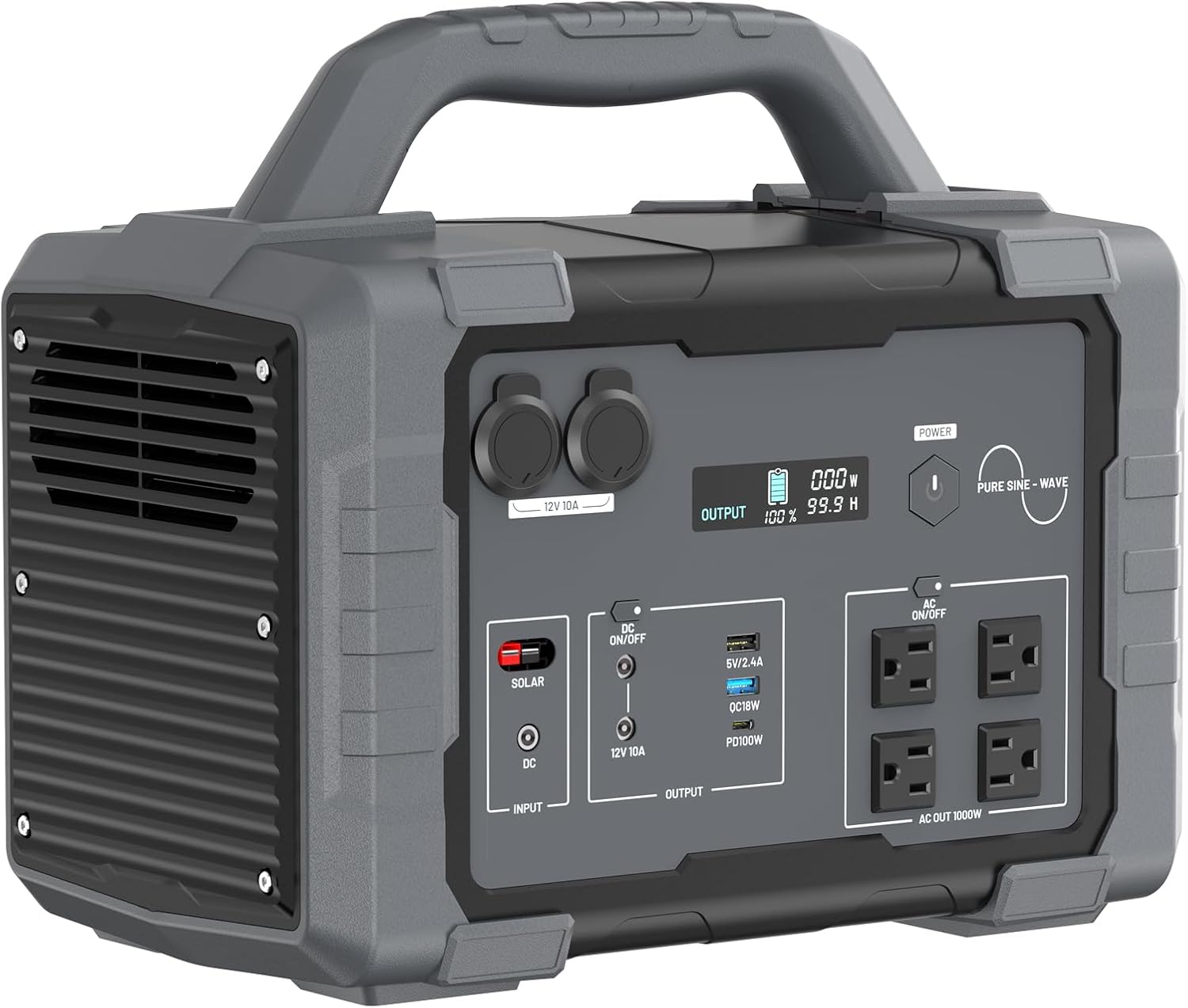 1000W Portable Power Station 1024Wh LiFePO4 for Outdoor & Home | Solar Generator (2000W Peak) Backup Battery, 60W