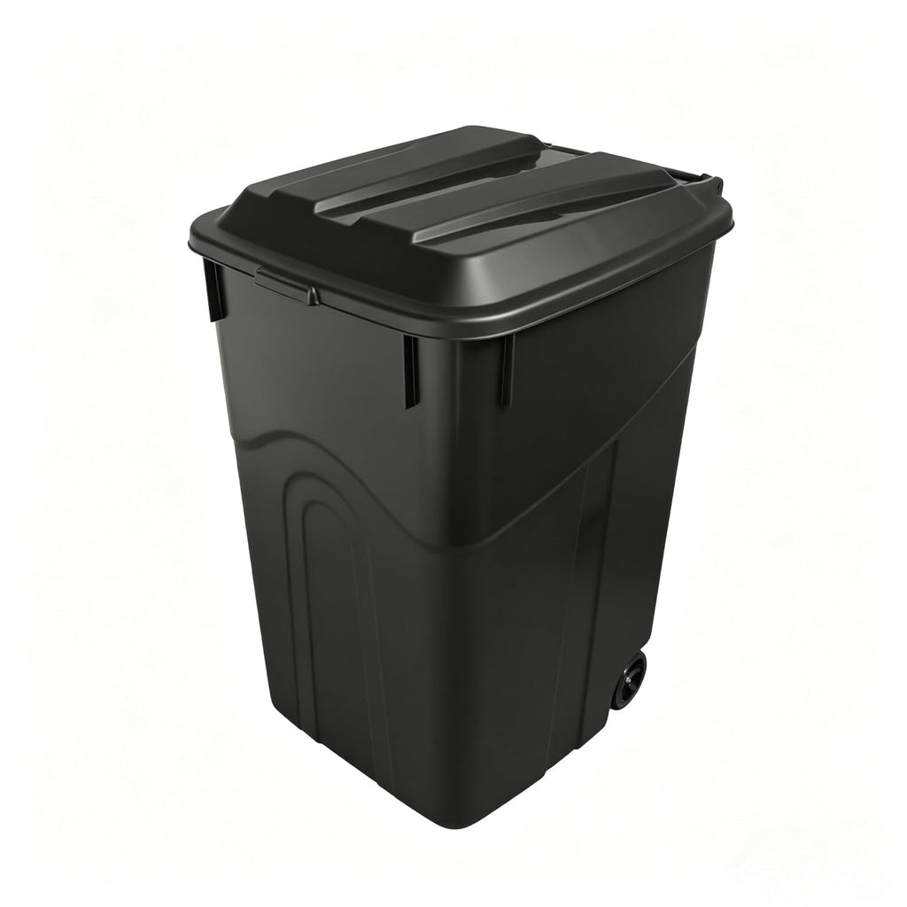 45 Gallon Heavy Duty Wheeled Outdoor Trash Can, Rubbish Bin with Attached Lid, with Easy-Grip Handle, Garbage Can for