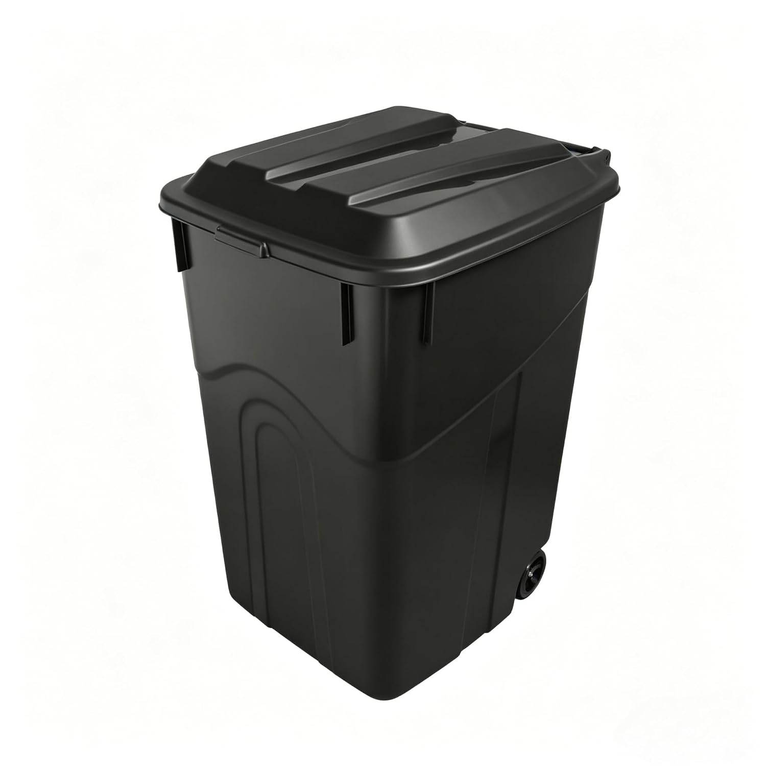 45 Gallon Heavy Duty Wheeled Outdoor Trash Can, Rubbish Bin with Attached Lid, with Easy-Grip Handle, Garbage Can for