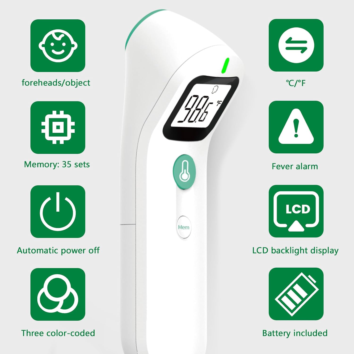 No Touch Forehead Digital Thermometer for Adults, Kids with Fever Alarm, 1s Instant Reading Large LCD Display