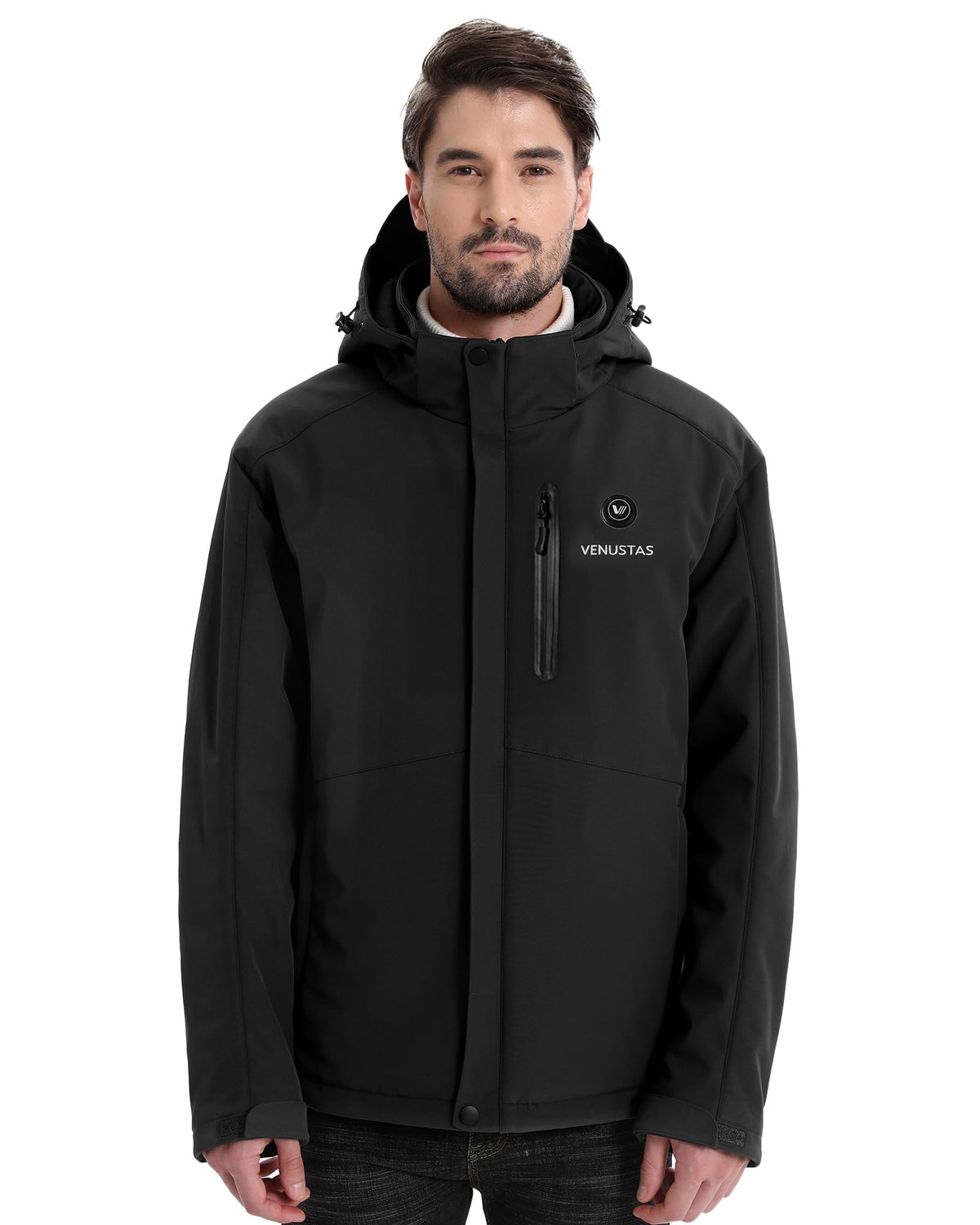 Men's Waterproof Heated Jacket with Battery & Detachable Hood