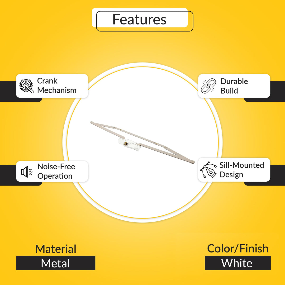 Awning Operator Dual Pull, Metal, 25" Length, White Finish