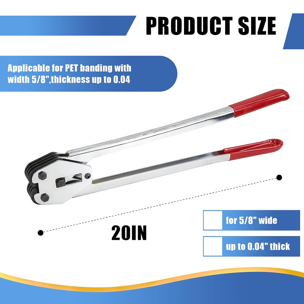 Heavy Duty Banding Strapping Sealer & Crimper for 5/8" Width Polyester Polyproplyn Poly Plastic Strap Manual Tool