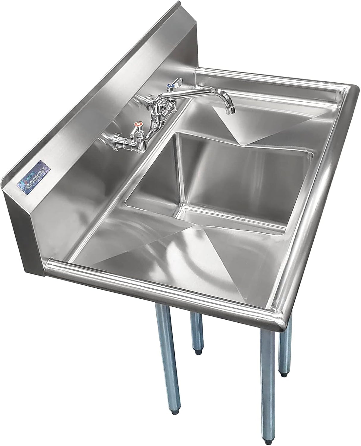 1 Compartment Commercial Sink - 38 x 22 in. Overall with Left & Right Drainboards - 14 x 16 x 11 in. Bowl - NSF