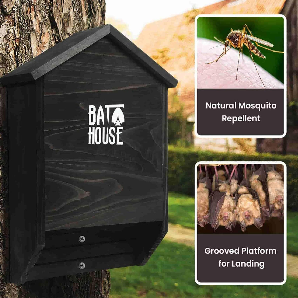 Bat Houses for Outdoors for Tree, 2 Chamber Bat Boxes for Outside to Attract Bats to Land and Roost, Durable and Easy