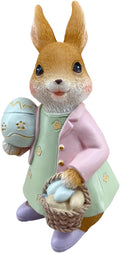Easter Bunny Statue Egg Basket Rabbit Figurine Tabletop Spring Home Decor | Fine textured fur carving Hand-painted