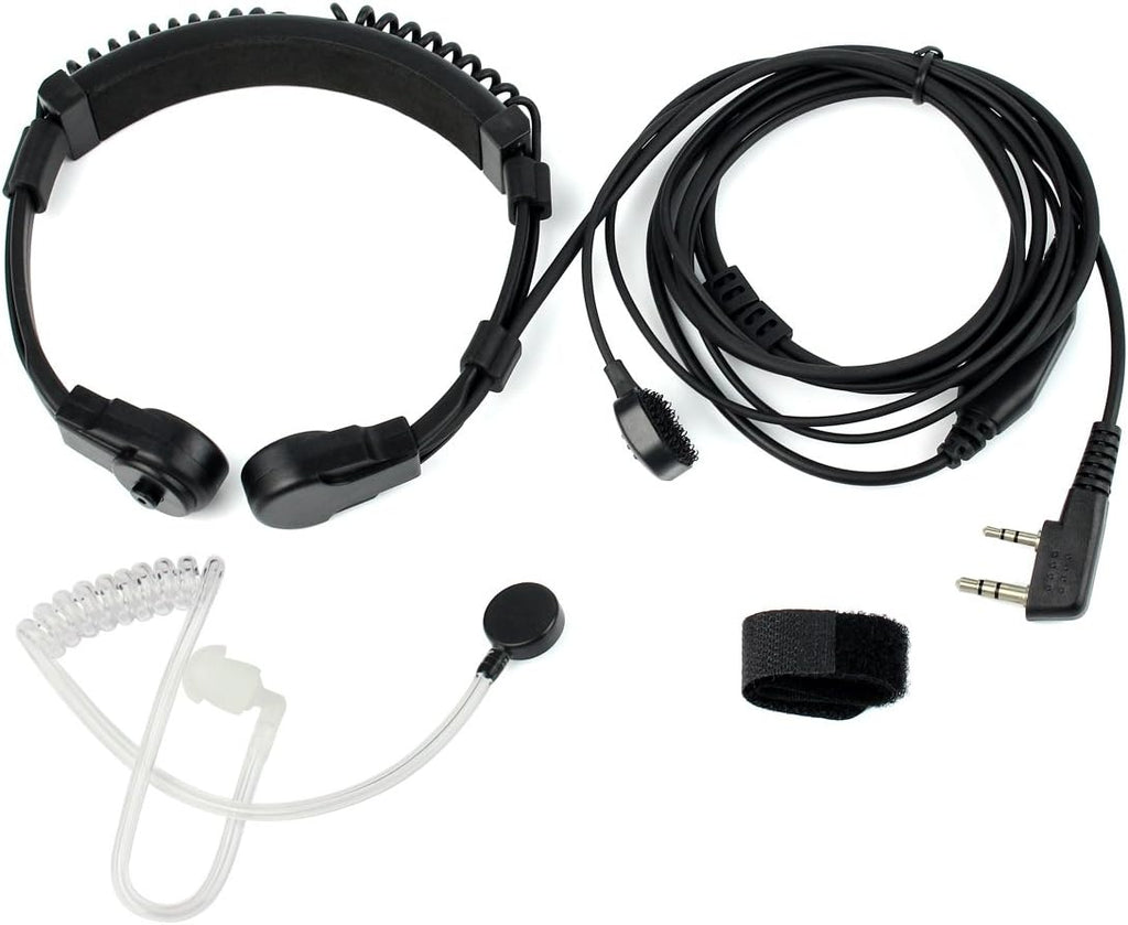 Adjustable Throat Mic Walkie Talkie Earpiece with Mic, Covert Tube | Finger PTT, for RT22/RT68/RT21/H777, Compatible