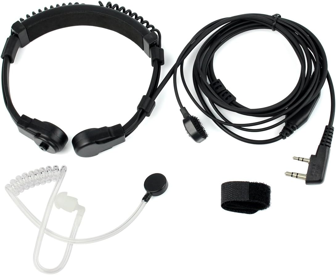 Adjustable Throat Mic Walkie Talkie Earpiece with Mic, Covert Tube | Finger PTT, for RT22/RT68/RT21/H777, Compatible