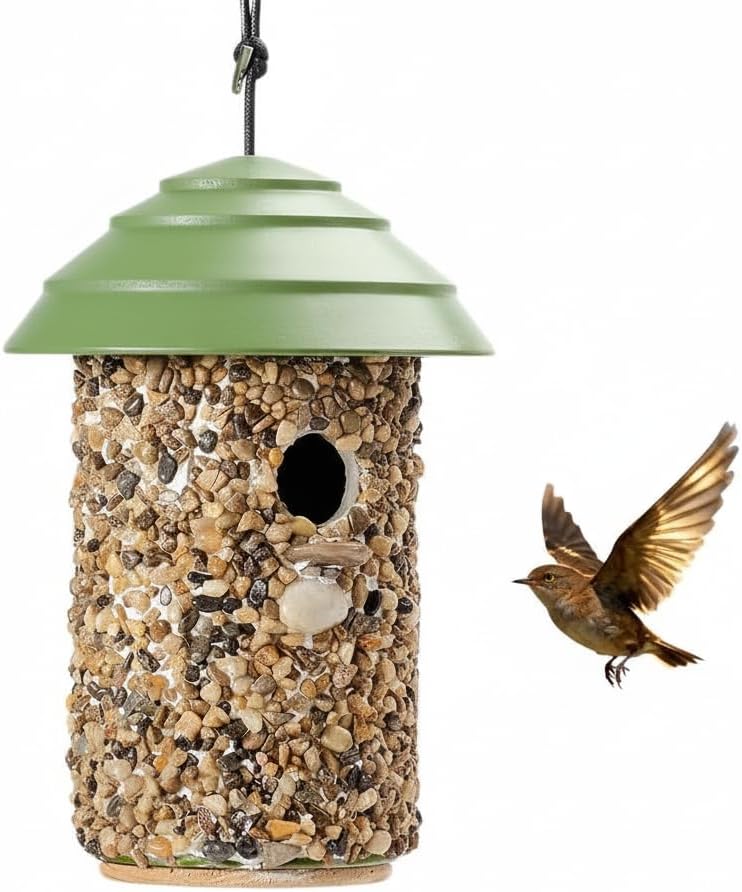 River Pebble Bird House for Outside - Composite Roof – Decorative Nesting Box for Bluebirds,Wrens, Finches, Chickee –