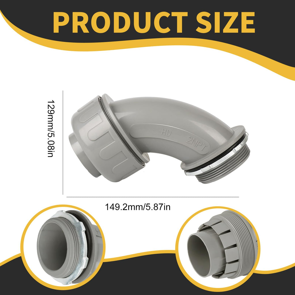 HDHAODA Conduit Connectors, 2 Inch, 90-Degree, Grey, 5-Pack