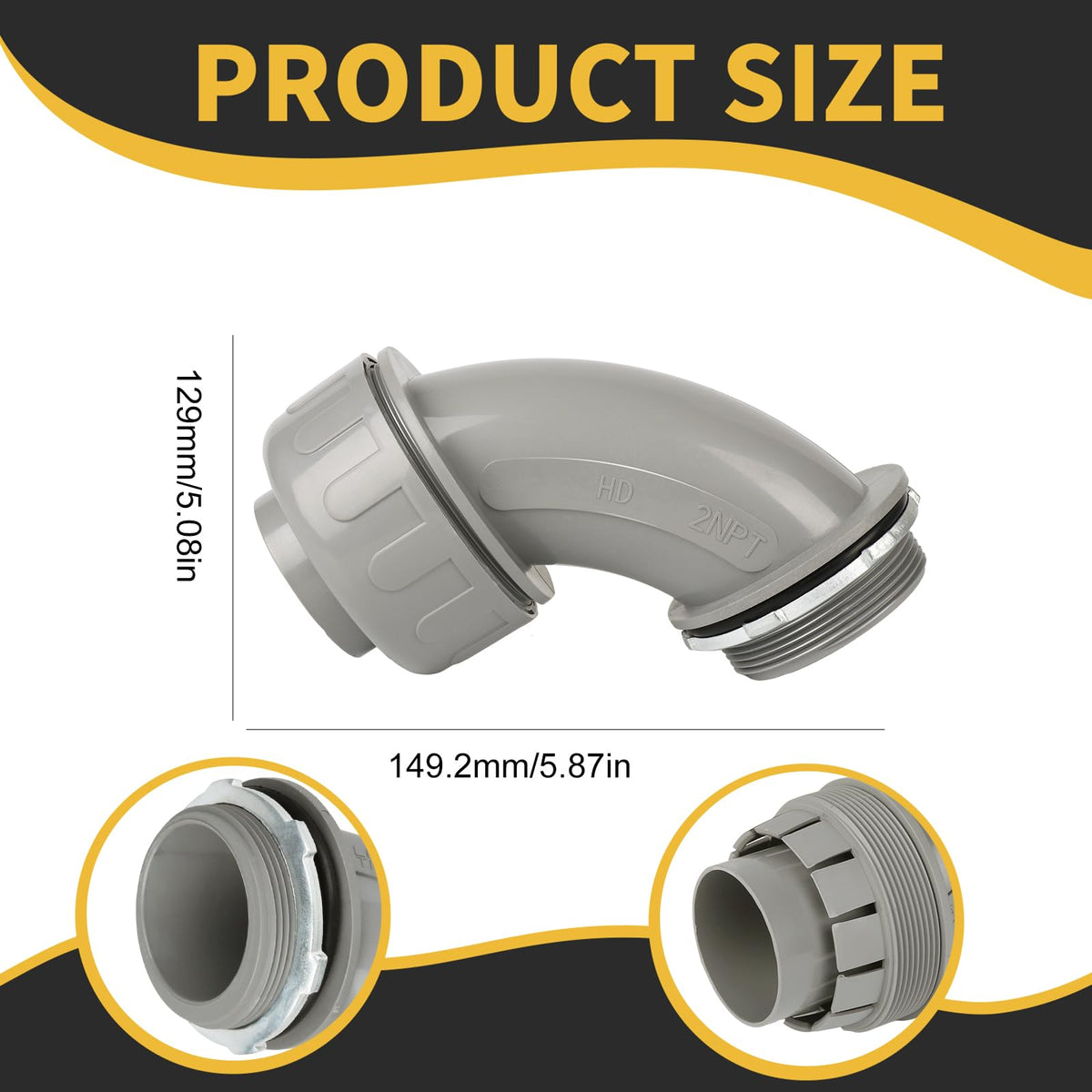 HDHAODA Conduit Connectors, 2 Inch, 90-Degree, Grey, 5-Pack