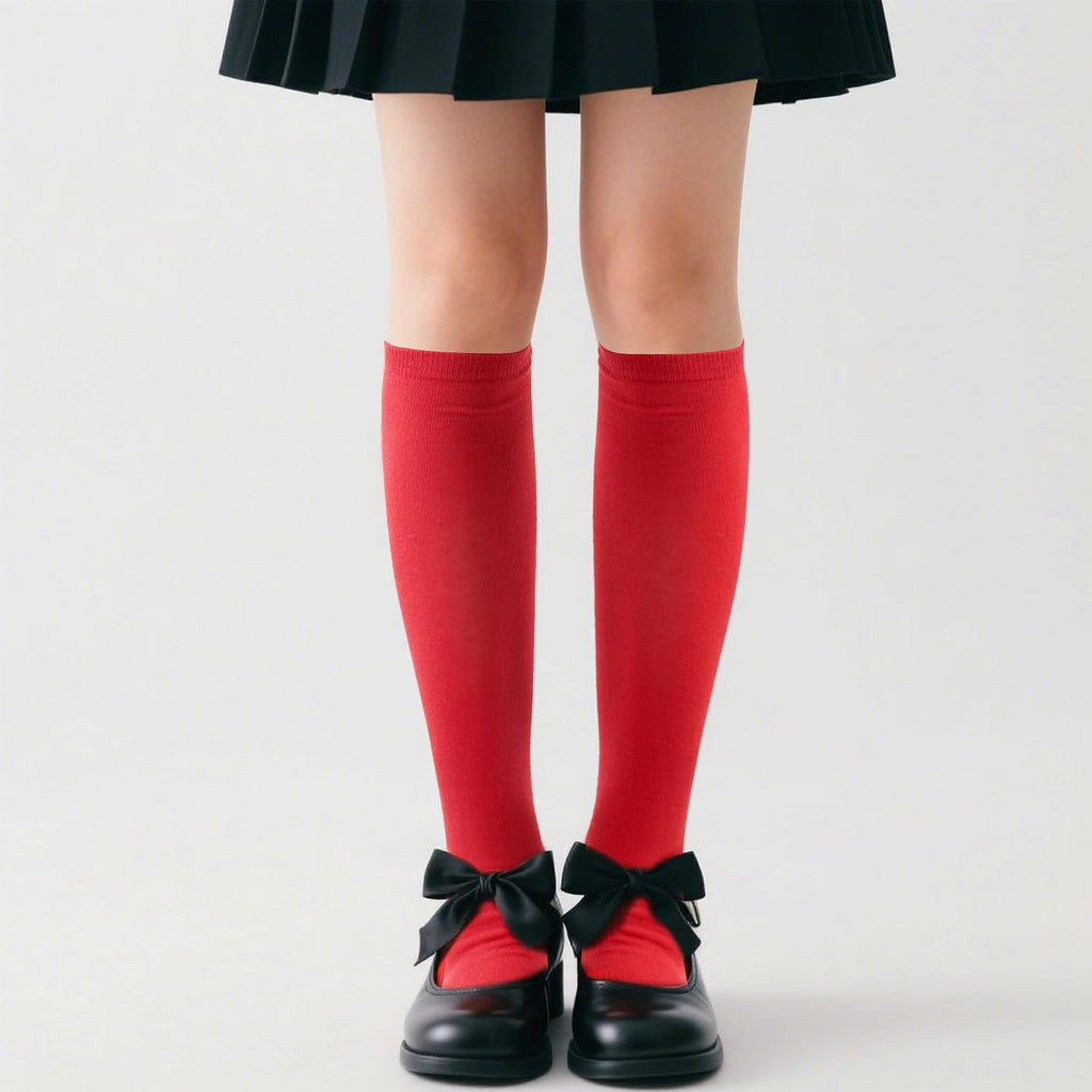 3 Pairs Girls Knee High Socks Soft Cotton School Uniform Dress Socks | Long Over The Knee Socks, Ribbed Elastic Cuff