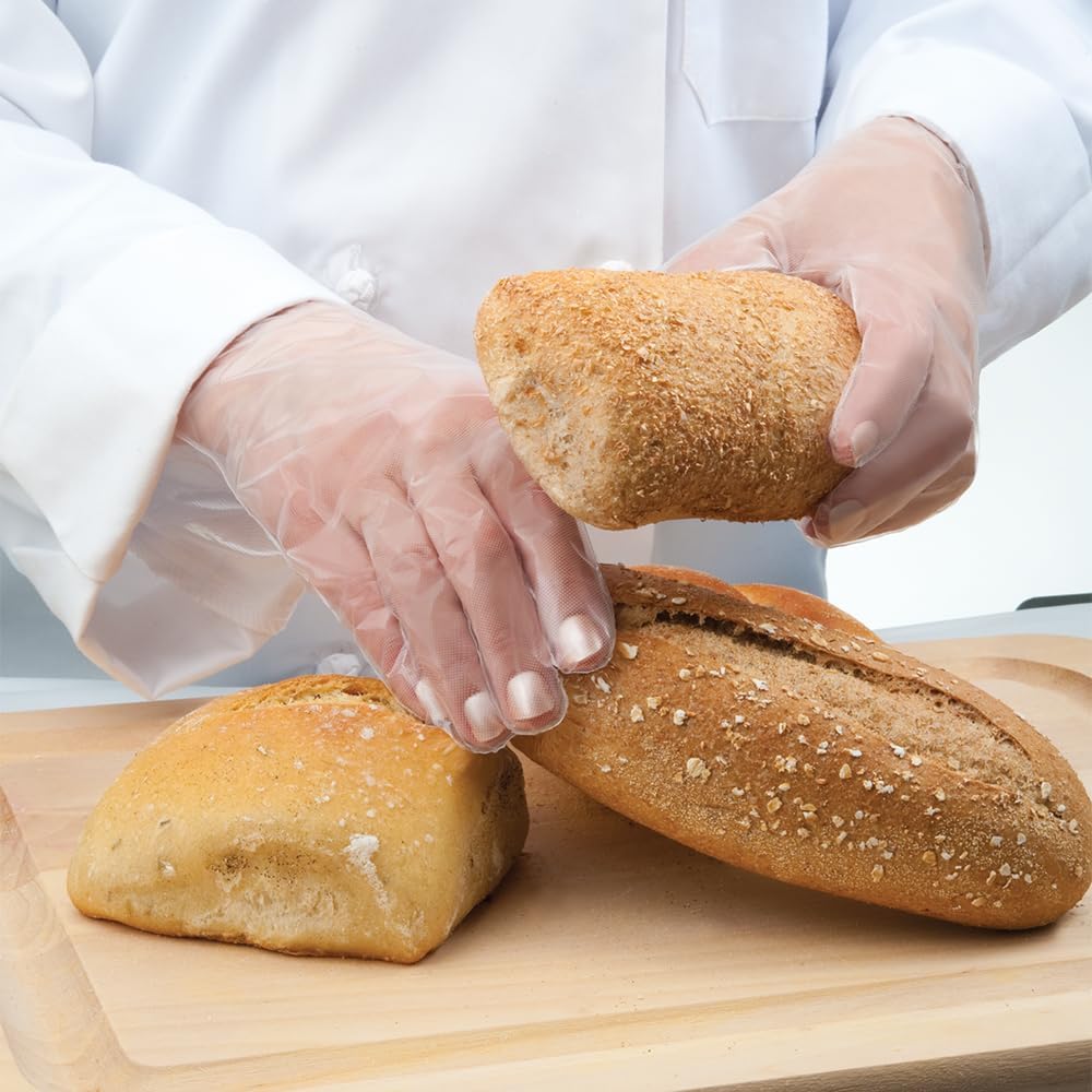 2330 Food Safe Cast Polyethylene CPE Embossed Clear Plastic Poly PE Disposable Gloves for Sushi, Sandwich, and Bakery