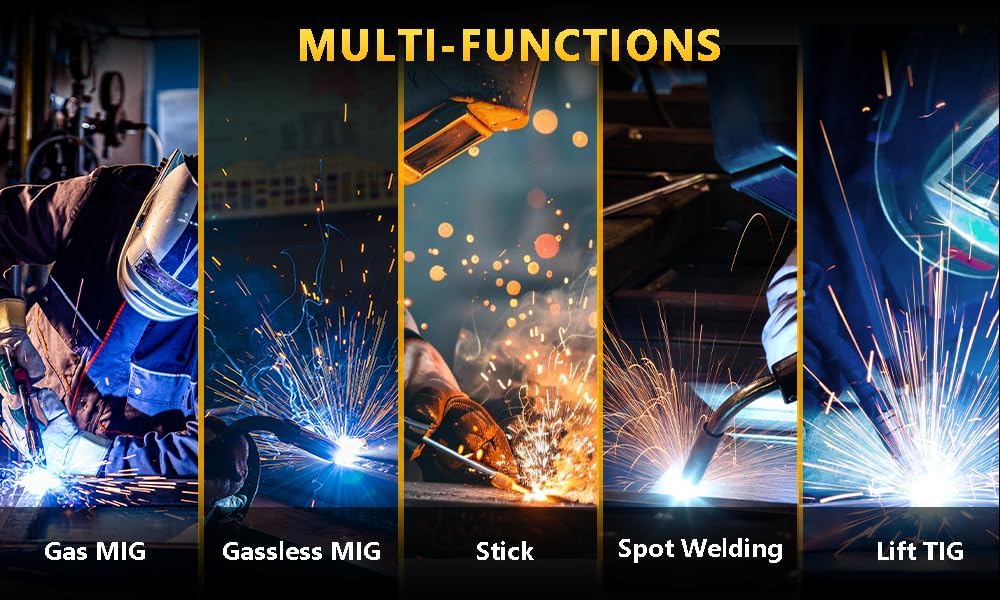 250A MIG Welder,5 in 1 Gas MIG/Gasless Flux Core/Stick/Lift TIG/Spot Welding/Spool Gun Compatible Aluminum Welding