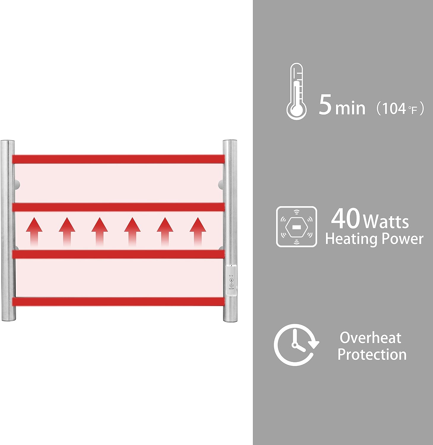 Towel Warmer Wall Mounted with Built-in Timer 4 Bars Electric Stainless Steel Heated Towel Racks for Bathroom, Hot