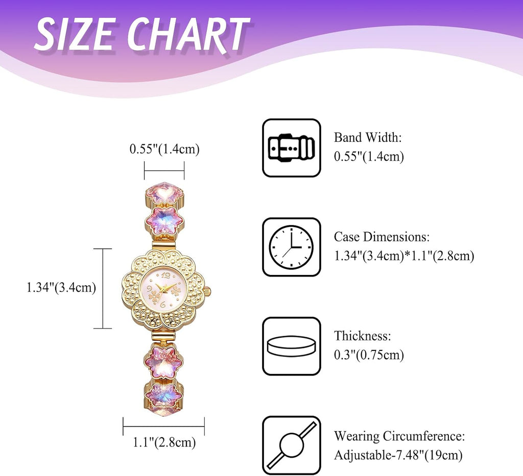 Bracelet Watch for Women: Elegant Flower Dial Analog Quartz Wrist Watches Luxury Colorful Imitation Crystal