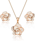 Rose Flower Necklace Earrings Set for Women 18K Gold Plated Hypoallergenic Jewelry Sets