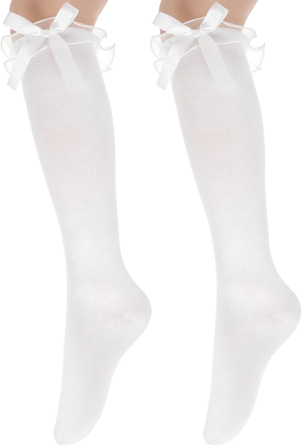 Knee High Socks with Bows, Girls White Knee High Socks for Daily Wear, School Uniforms, Dance & Cosplay
