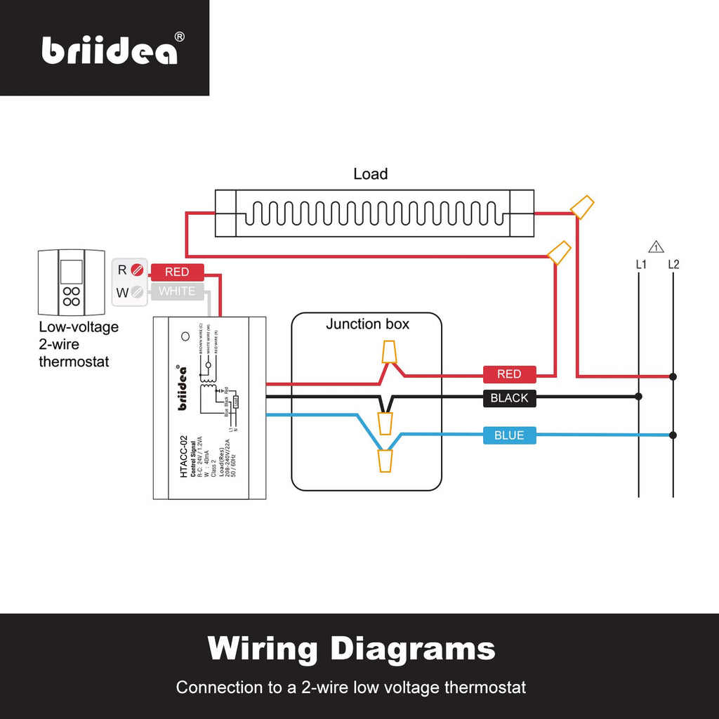 Briidea 220V 240V On/Off Switch Electric Heating Relay with Built-in 24V Transformer, Replacement for Any Relay, Compatible with 24V Thermostat