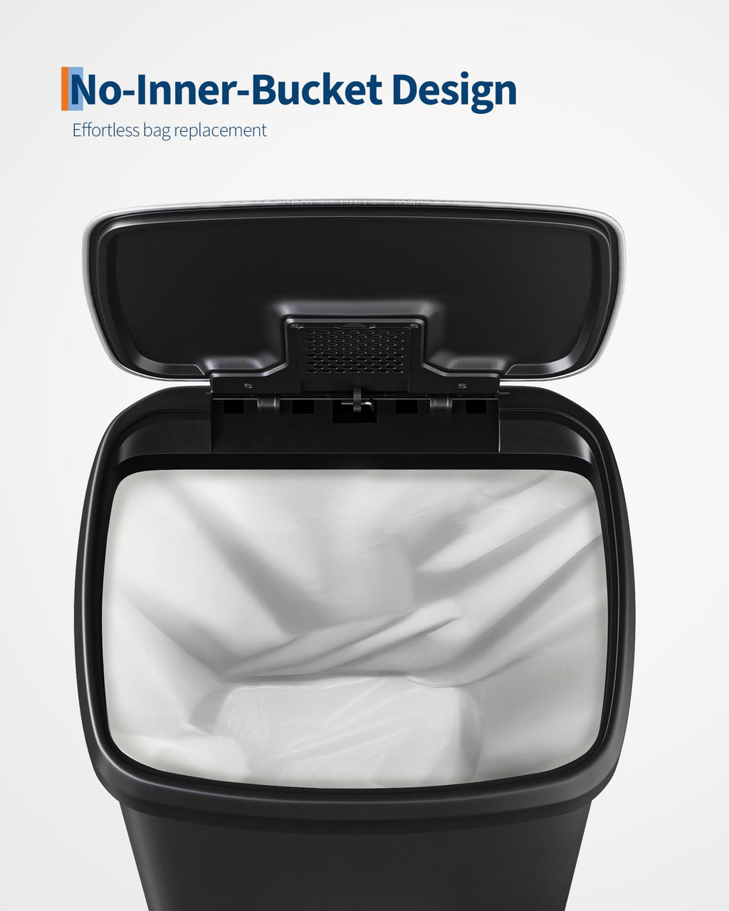 13 Gallon / 50L Step-On Kitchen Trash Can - Plastic Garbage Bin, Soft-Close Lid, Liner Lock Rim, Rear Handle - Color: