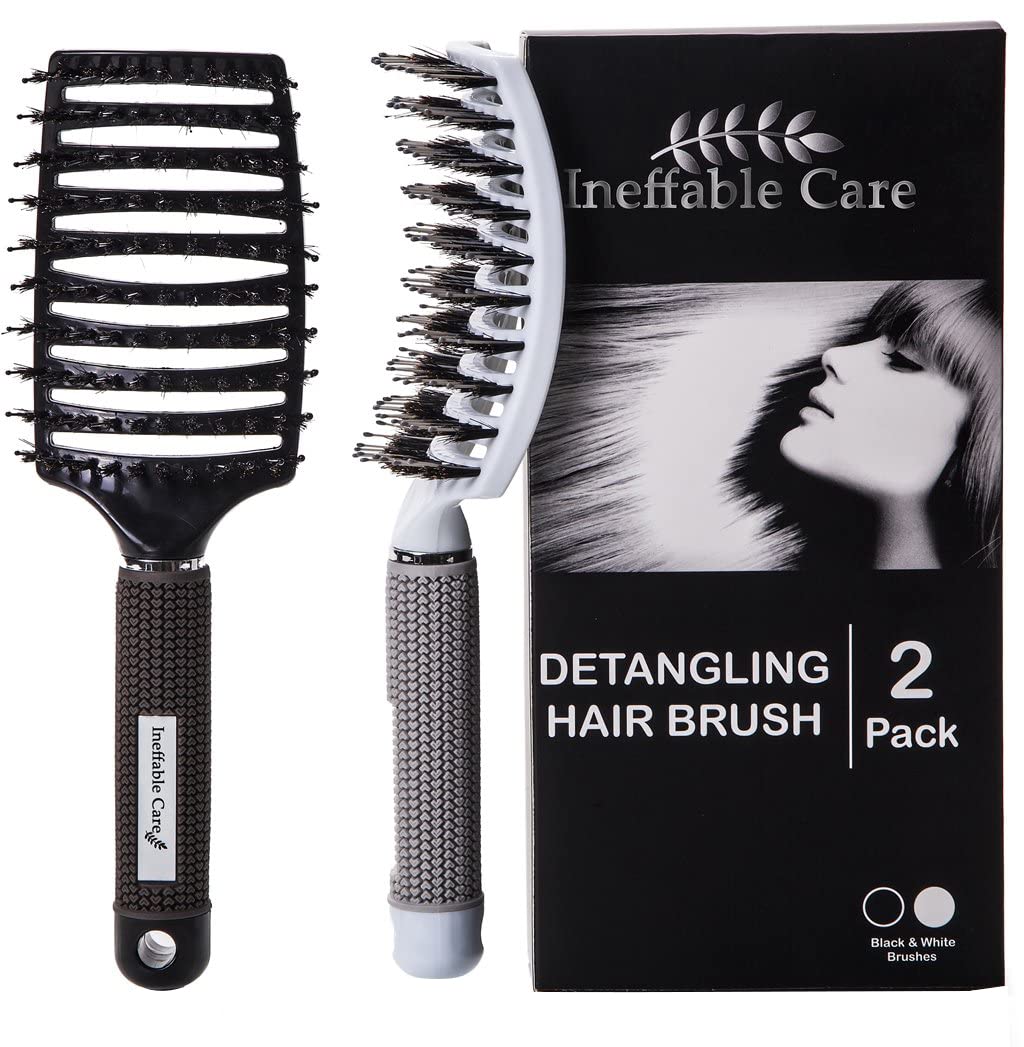 Boar Bristle Hair Brush set – Curved and Vented for Wet and Dry Detangling Hair Brush for Women Long, Thick, Thin