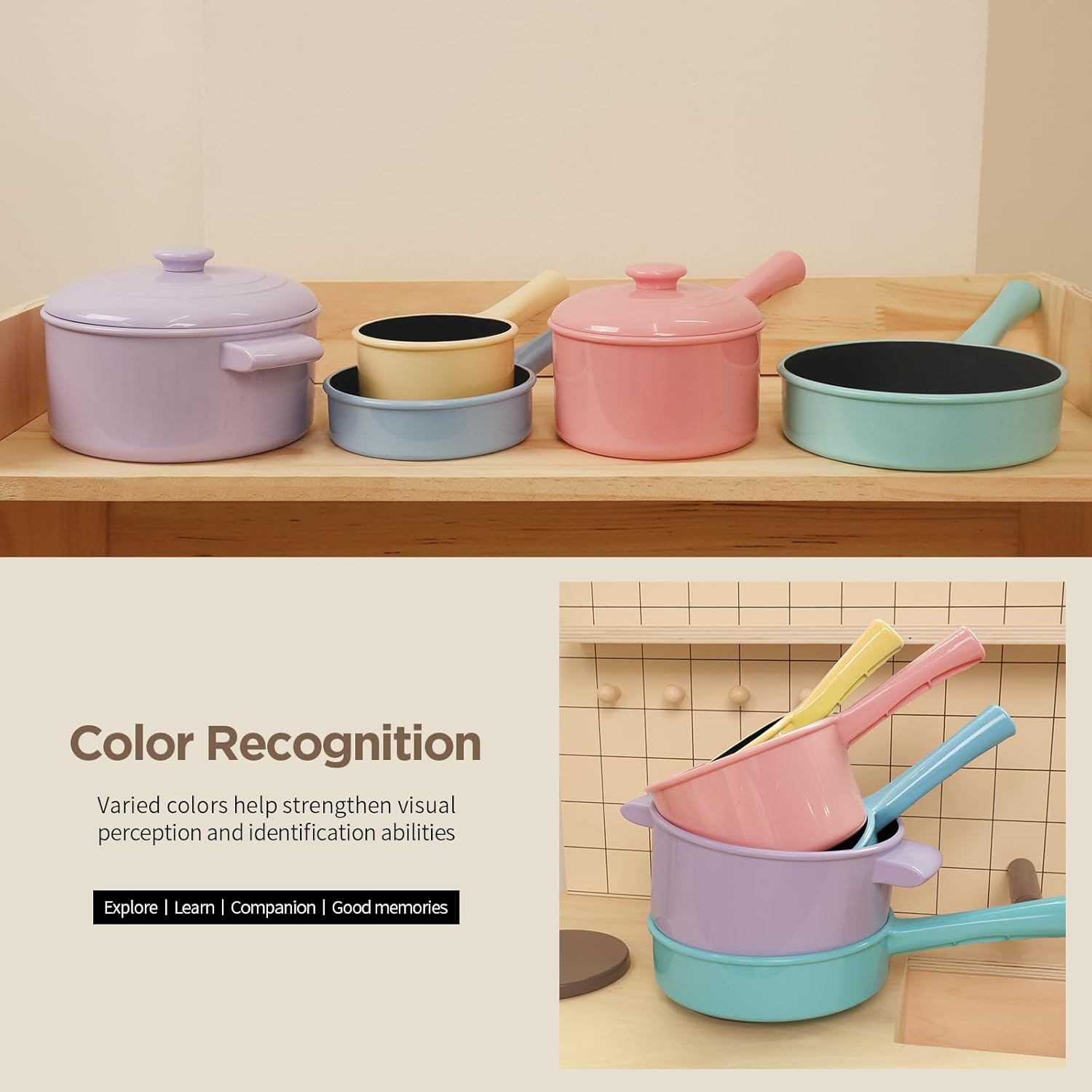 Kids Play Kitchen Accessories - Complete Cooking Toy Set with Pots, Pans & Utensils for Toddlers 1-3, Learning