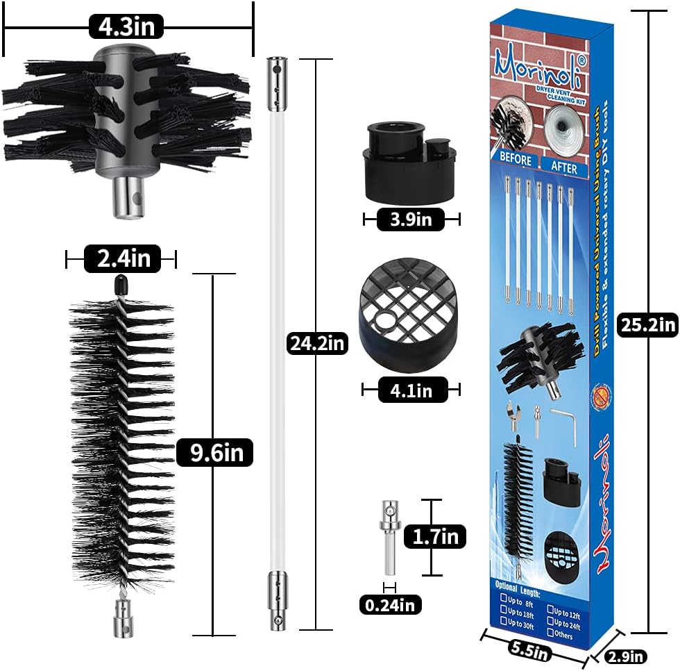 48 Feet Dryer Vent Cleaning Kit, Chrome Button Locking System, Lint Removes, Dryer Vent Cleaning System, Dryer Vent