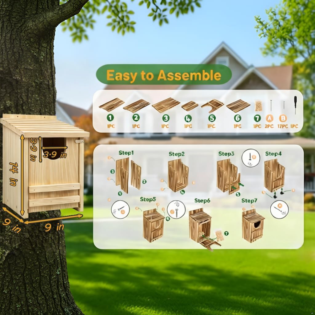 Owl Box, Pine Screech Owl Nesting Box, 14" x 9" x 9"