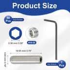PATIKIL #10-32x3/4 Hex Socket Grub Screws, 50 Pcs Cup Point Set Screw with Wrench