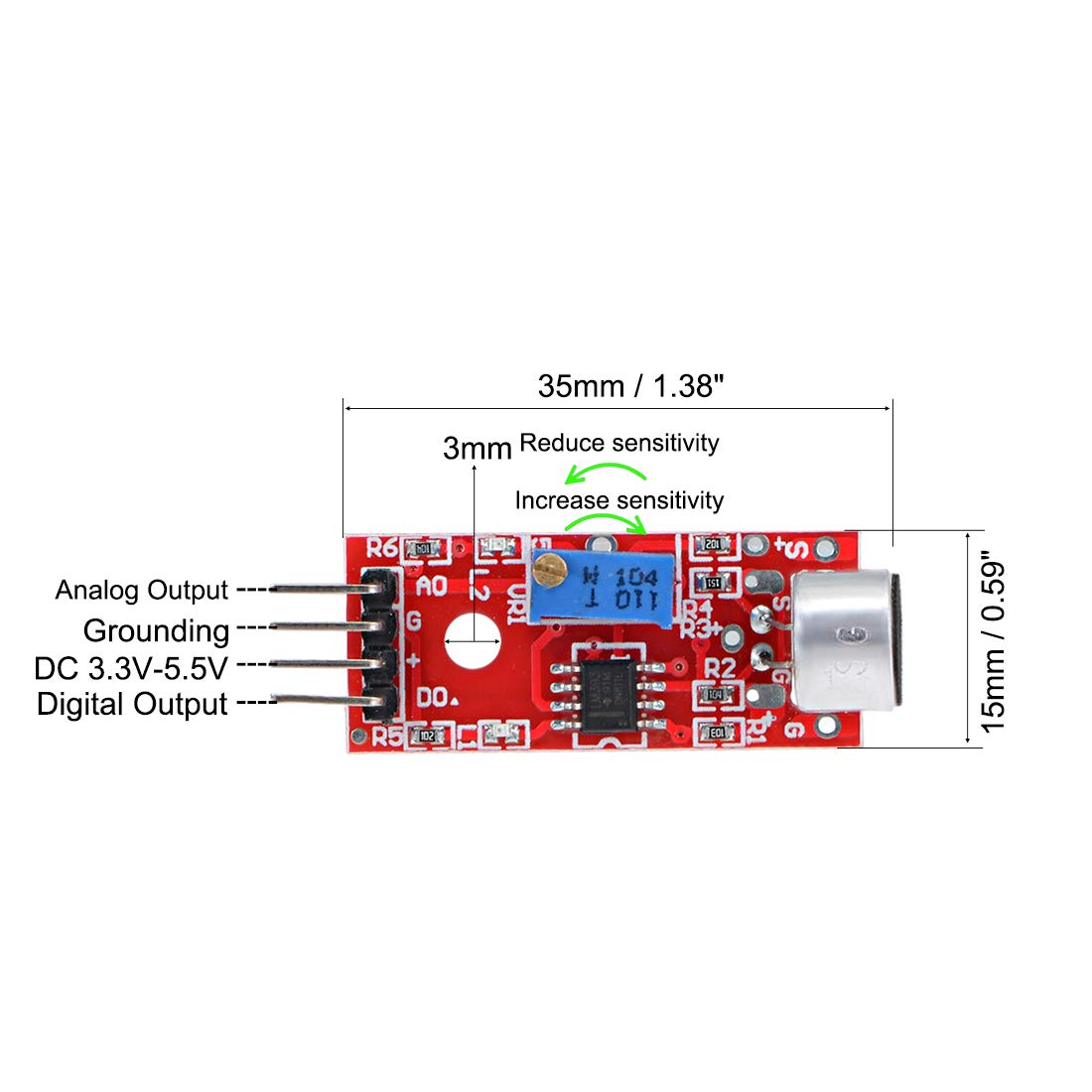 uxcell Sound Microphone Sensor Detection Module with DO AO for Arduino UNO R3 AVR PIC 5pcs