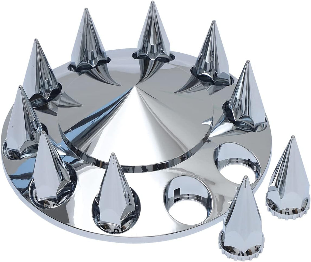 Chromed ABS Plastic Hubcaps Front and Rear Wheel Axle Cover Set with 33mm Thread-On Lug Nut Covers for Semi Trucks