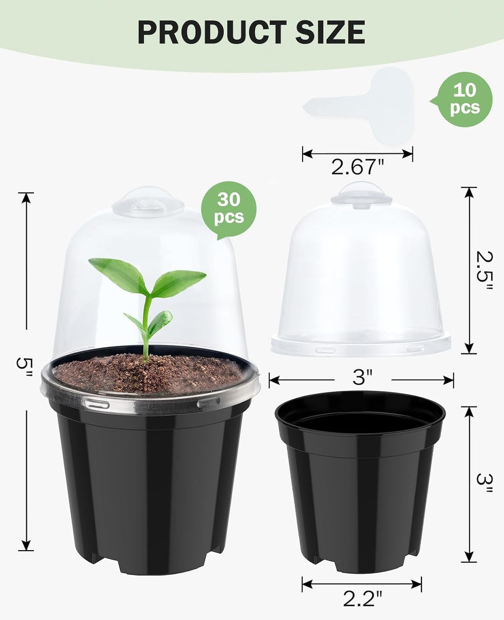 3 Inch Nursery Pots with Humidity Domes for Seed Starting (30 Pcs) | Raised bases improve airflow and drainage, while