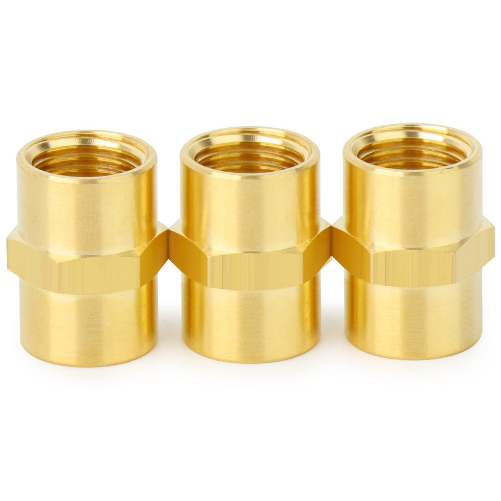 ChillWaves Brass Pipe Fitting, Hex Coupling 1/8" NPT Female x 1/8" NPT Female Thread Adapter(3-PACK)