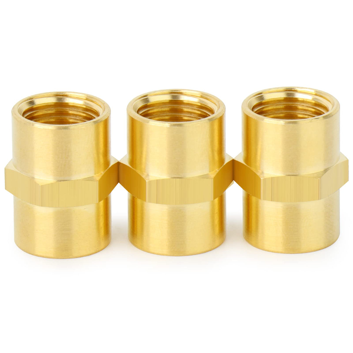 ChillWaves Brass Pipe Fitting, Hex Coupling 1/8" NPT Female x 1/8" NPT Female Thread Adapter(3-PACK)