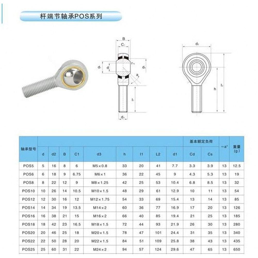 2Pcs POS6 Male 6mm Threaded Rod End Tie Bearings Link Joint Left & Right Hand