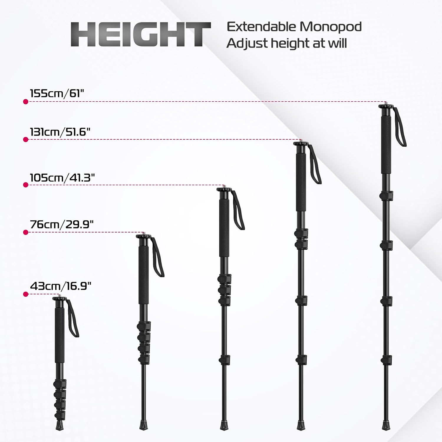 TB12 61-Inch Camera Monopod - Portable Tripod & Monopod Photography Stick with 5-Section Height, Aluminum Compact