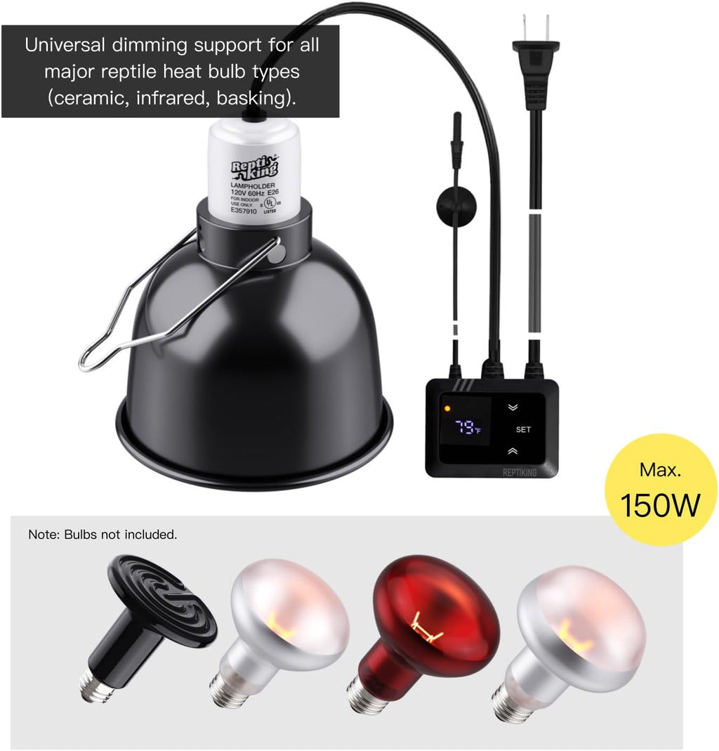 Reptile Heat Lamp Fixture with Dimming Thermostat - 5.5'' Light Dome with PID Thermostat