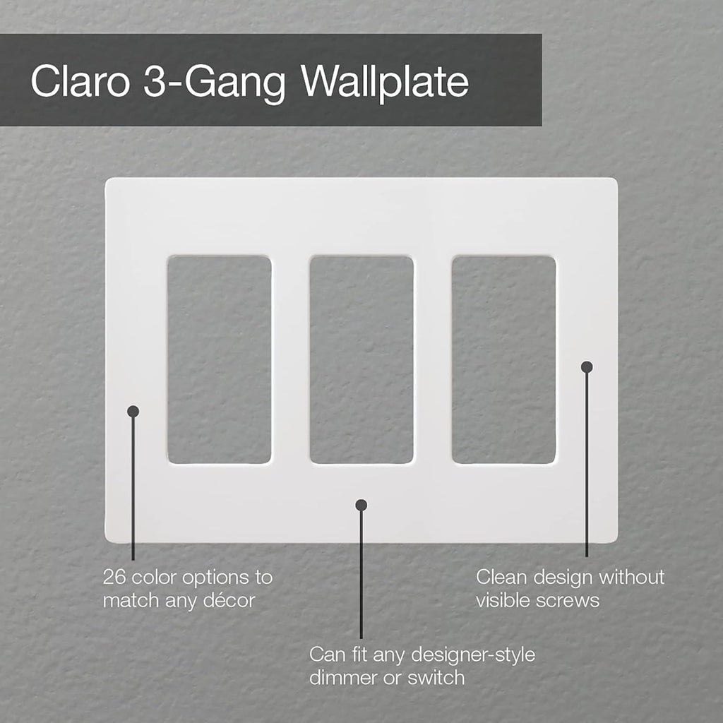Lutron Claro Light Switch Cover Plate, 3 Gang Wallplate, Gloss