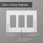 Lutron Claro Light Switch Cover Plate, 3 Gang Wallplate, Gloss