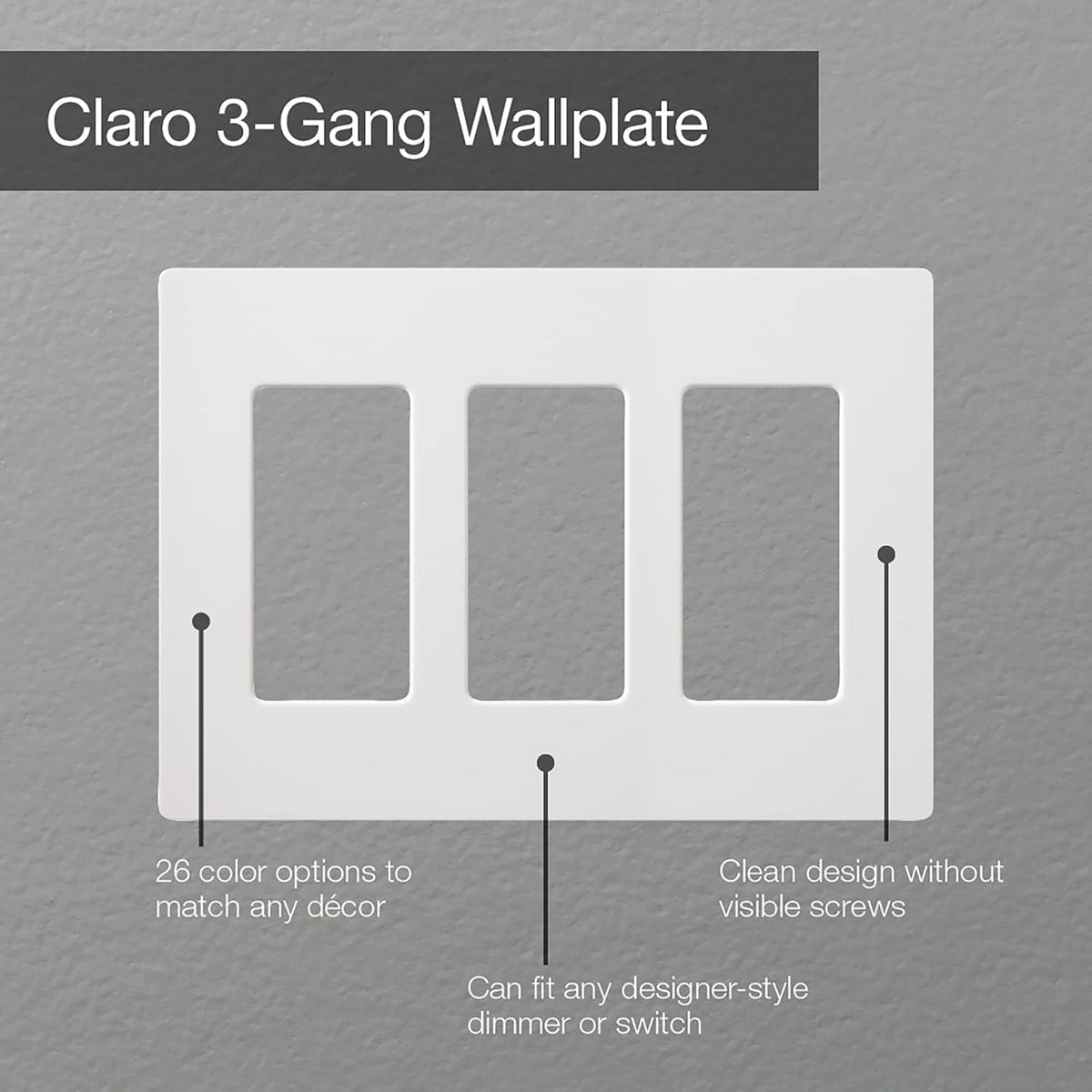 Lutron Claro Light Switch Cover Plate, 3 Gang Wallplate, Gloss