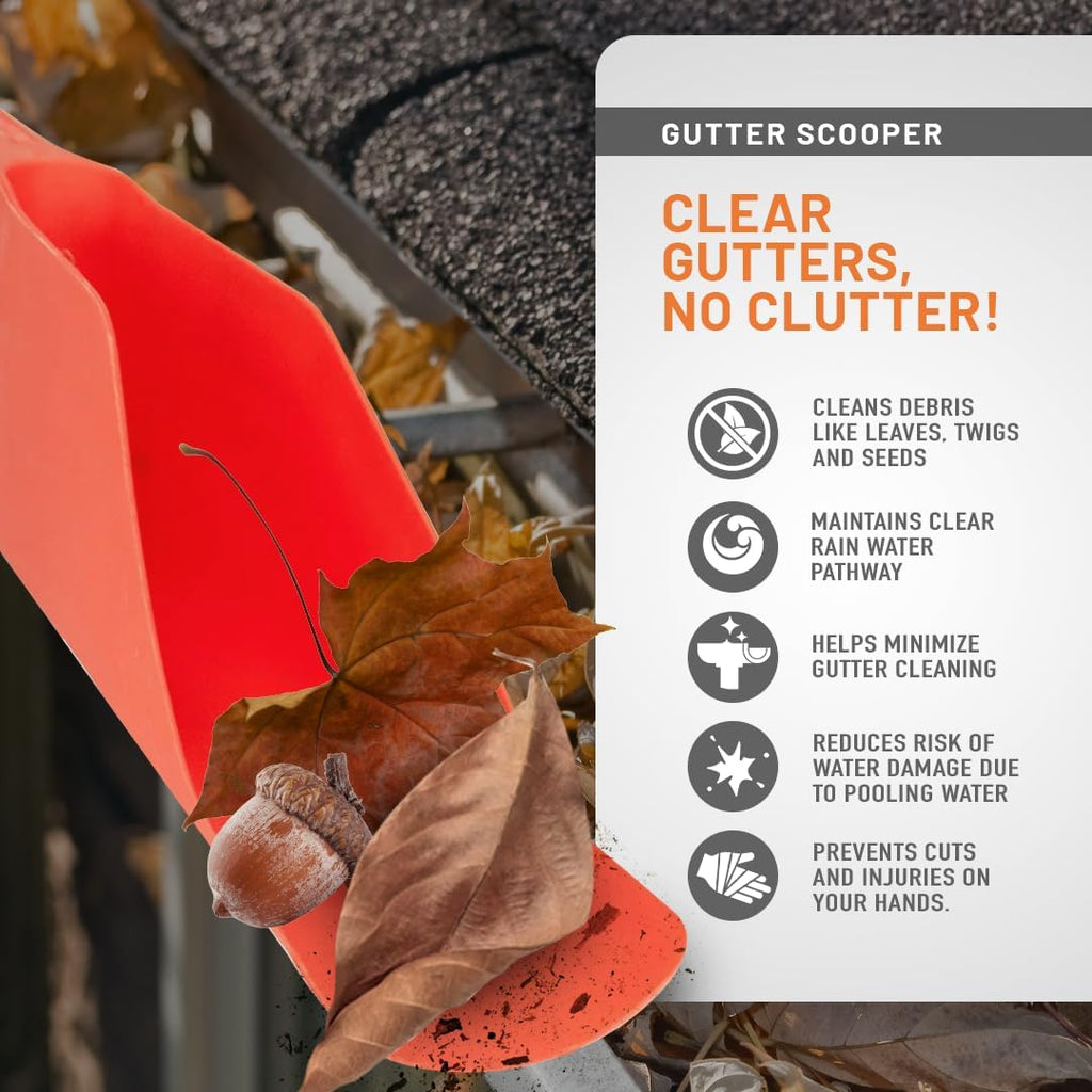 Gutter Scoop Cleaning Tools - Easy Removal of Leaves and Dirt - Deep Curved Gutter Scooper Shovel for Leaves &
