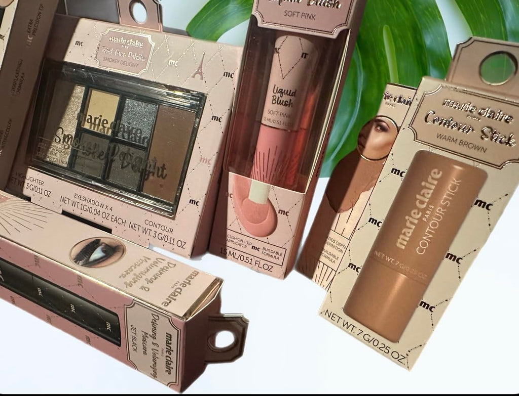 Marie Claire Makeup Set, Smokey Eyeshadow Palette, Contour Stick, Felt Tip Eyeliner, Volumizing Mascara, Soft Pink