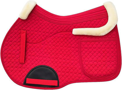 Universal English Saddle Pad with Adjustable Shims, Faux Shearling Trim, Plush Faux Wool, 3D Cooling & Non-Slip Tech.