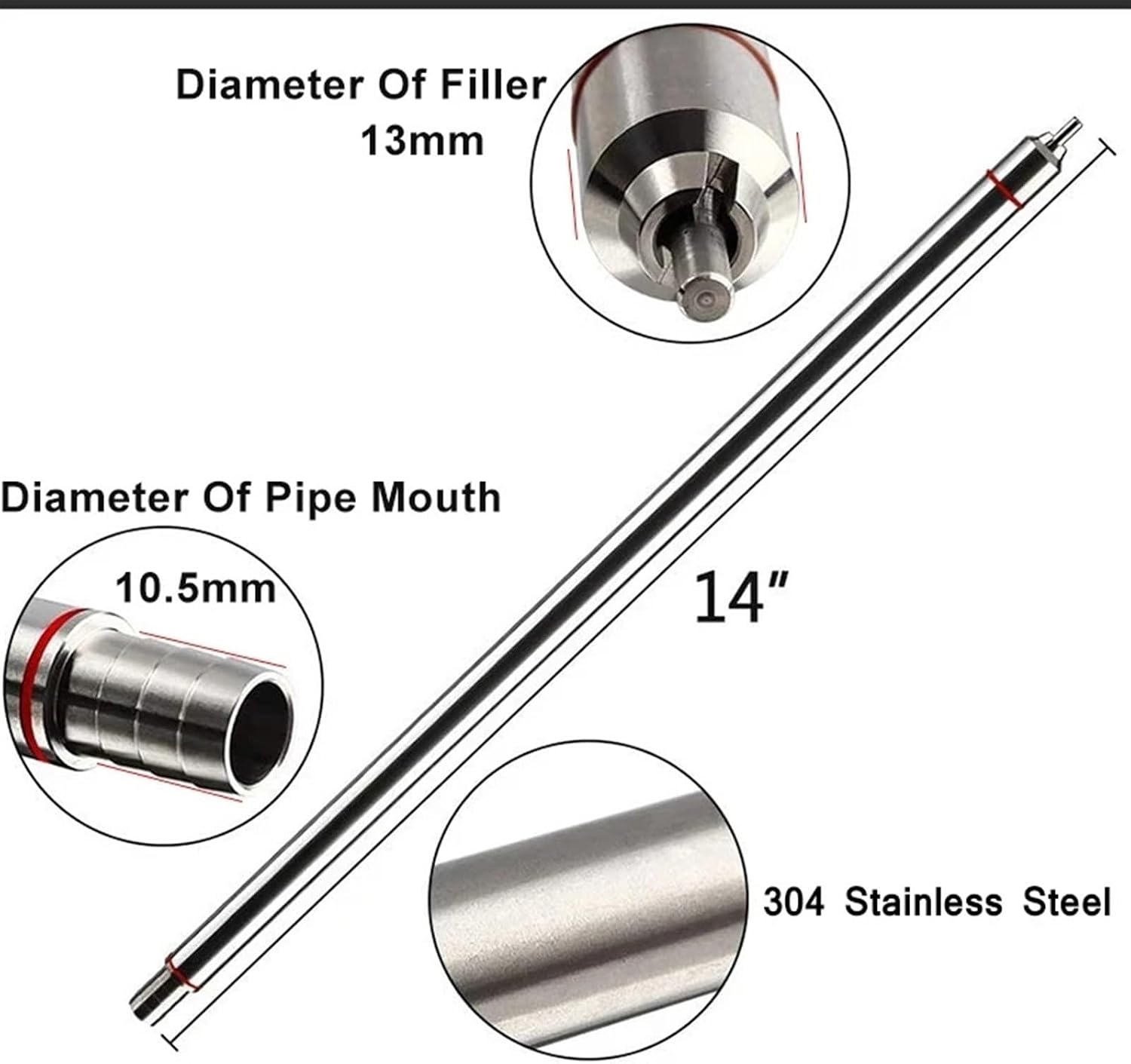 Home & Brewing 35cm Spring Load Beer Bottle Filler Kit,Bottling Bucket Spigot &Brush & 1M Hose,Stainless Steel Wine