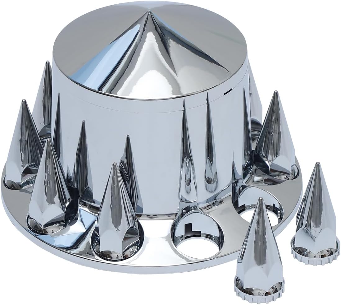 Chromed ABS Plastic Hubcaps Front and Rear Wheel Axle Cover Set with 33mm Thread-On Lug Nut Covers for Semi Trucks