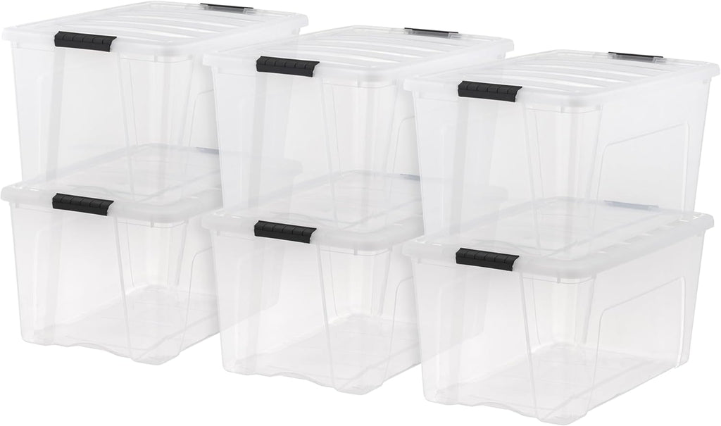 72 Qt Stackable Plastic Storage Bins with Lids, 6 Pack - BPA-Free, Made in USA - See-Through Organizing Solution