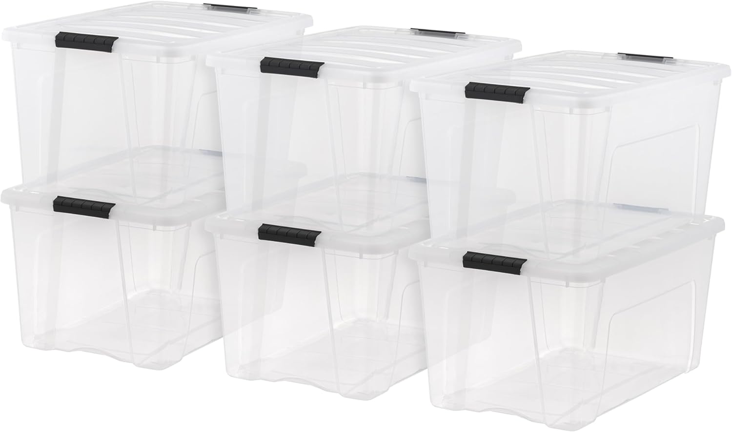 72 Qt Stackable Plastic Storage Bins with Lids, 6 Pack - BPA-Free, Made in USA - See-Through Organizing Solution