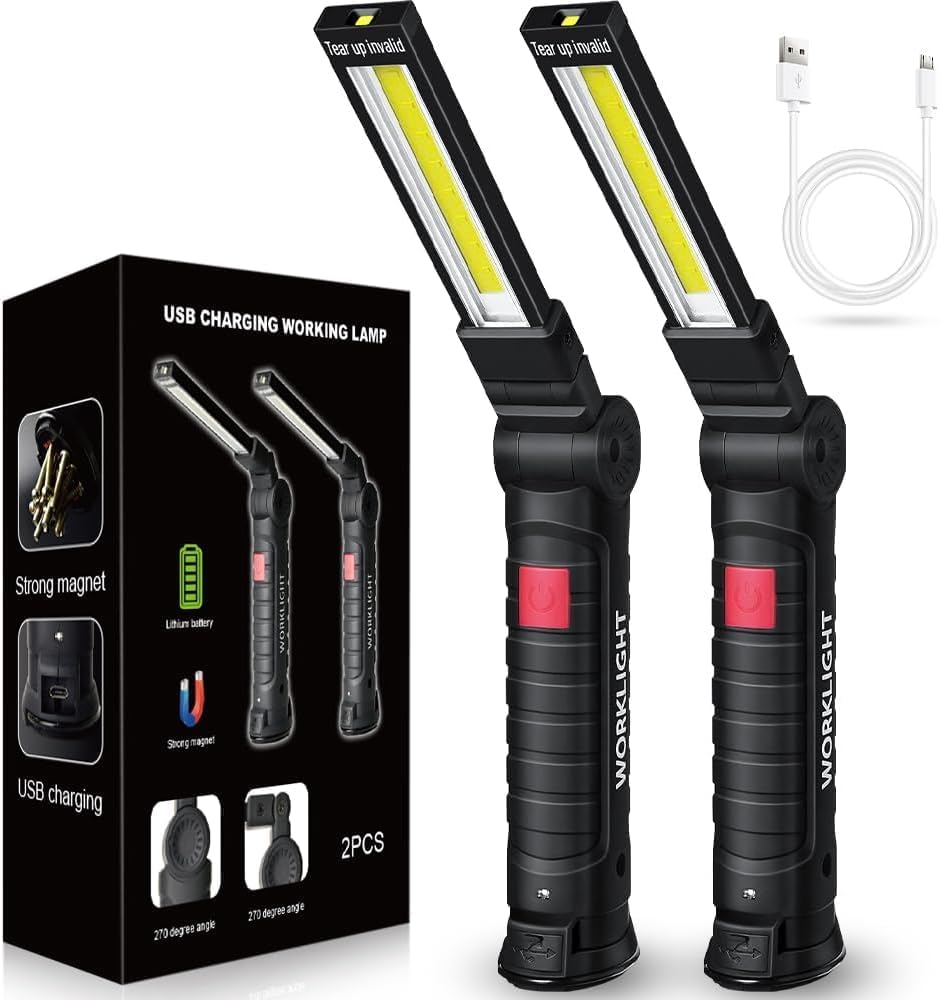 Tool Fathers Day Dad Gifts for Men Him Husband, LED Rechargeable Work Light for Mechanic with Magnetic Base Hook