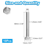 10 Pcs M8 Hex Bolts M8-1.25 x 60mm Hex Head Screw Bolt
